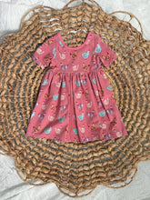 Load image into Gallery viewer, Colorful Chickens Pink Cotton Knit Boho Dress for Girls - Handmade, Twirly & Playful