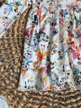 Load image into Gallery viewer, Boho Watercolor Print Cotton Knit Twirl Dress for Girls - Handmade, Flowy & Artistic