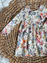 Load image into Gallery viewer, Boho Watercolor Print Cotton Knit Twirl Dress for Girls - Handmade, Flowy & Artistic