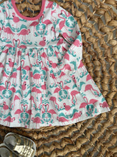Load image into Gallery viewer, Pink Flamingo and Teal Damask Long Sleeve Cotton Knit Ballet Twirl Dress for Girls - Handmade & Vibrant