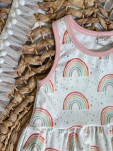 Load image into Gallery viewer, Pastel Rainbows Organic Cotton Sleeveless Twirl Dress for Girls - Handmade & Twirly