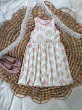Load image into Gallery viewer, Pastel Rainbows Organic Cotton Sleeveless Twirl Dress for Girls - Handmade & Twirly