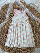 Load image into Gallery viewer, Pastel Rainbows Organic Cotton Sleeveless Twirl Dress for Girls - Handmade & Twirly
