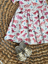 Load image into Gallery viewer, Pink Dinosaur Cotton Knit Twirl Dress for Girls - Handmade, Ballet-Style & Roarfully Fun