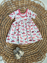 Load image into Gallery viewer, Pink Dinosaur Cotton Knit Twirl Dress for Girls - Handmade, Ballet-Style & Roarfully Fun
