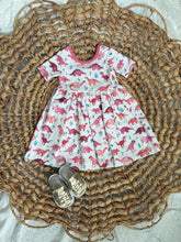 Load image into Gallery viewer, Pink Dinosaur Cotton Knit Twirl Dress for Girls - Handmade, Ballet-Style & Roarfully Fun