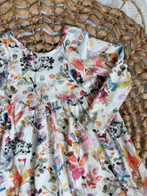 Load image into Gallery viewer, Boho Watercolor Print Cotton Knit Twirl Dress for Girls - Handmade, Flowy & Artistic