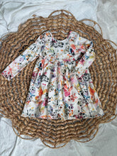 Load image into Gallery viewer, Boho Watercolor Print Cotton Knit Twirl Dress for Girls - Handmade, Flowy & Artistic