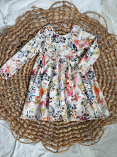 Load image into Gallery viewer, Boho Watercolor Print Cotton Knit Twirl Dress for Girls - Handmade, Flowy & Artistic