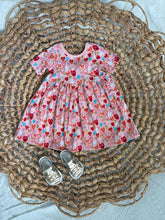 Load image into Gallery viewer, Fun & Bright Heart Cotton Knit Twirl Dress for Girls - Handmade with Glitter Details