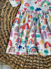 Load image into Gallery viewer, Rainbows & Sunshine Cotton Knit Twirl Dress for Girls - Handmade