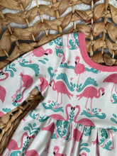 Load image into Gallery viewer, Pink Flamingo and Teal Damask Long Sleeve Cotton Knit Ballet Twirl Dress for Girls - Handmade & Vibrant