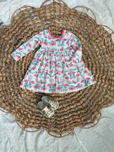 Load image into Gallery viewer, Pink Flamingo and Teal Damask Long Sleeve Cotton Knit Ballet Twirl Dress for Girls - Handmade & Vibrant