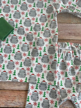 Load image into Gallery viewer, Christmas Holiday Hippo Organic Cotton 2-Piece Pajama Set - Green Cuffs