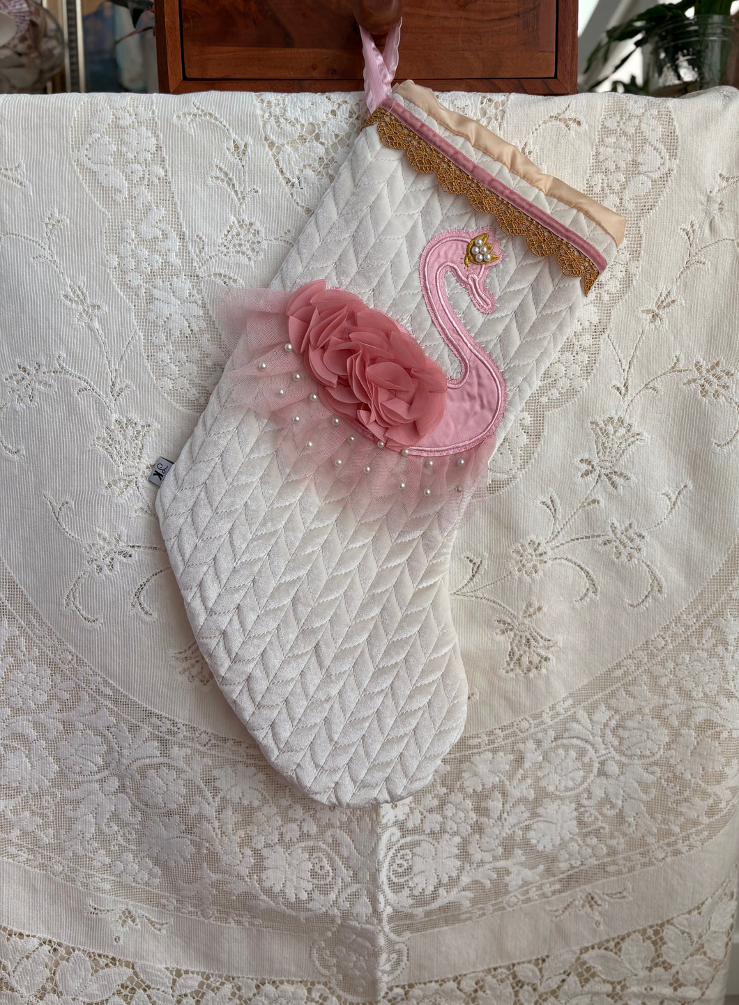 Heirloom OOAK Christmas Stocking: Gold Swan