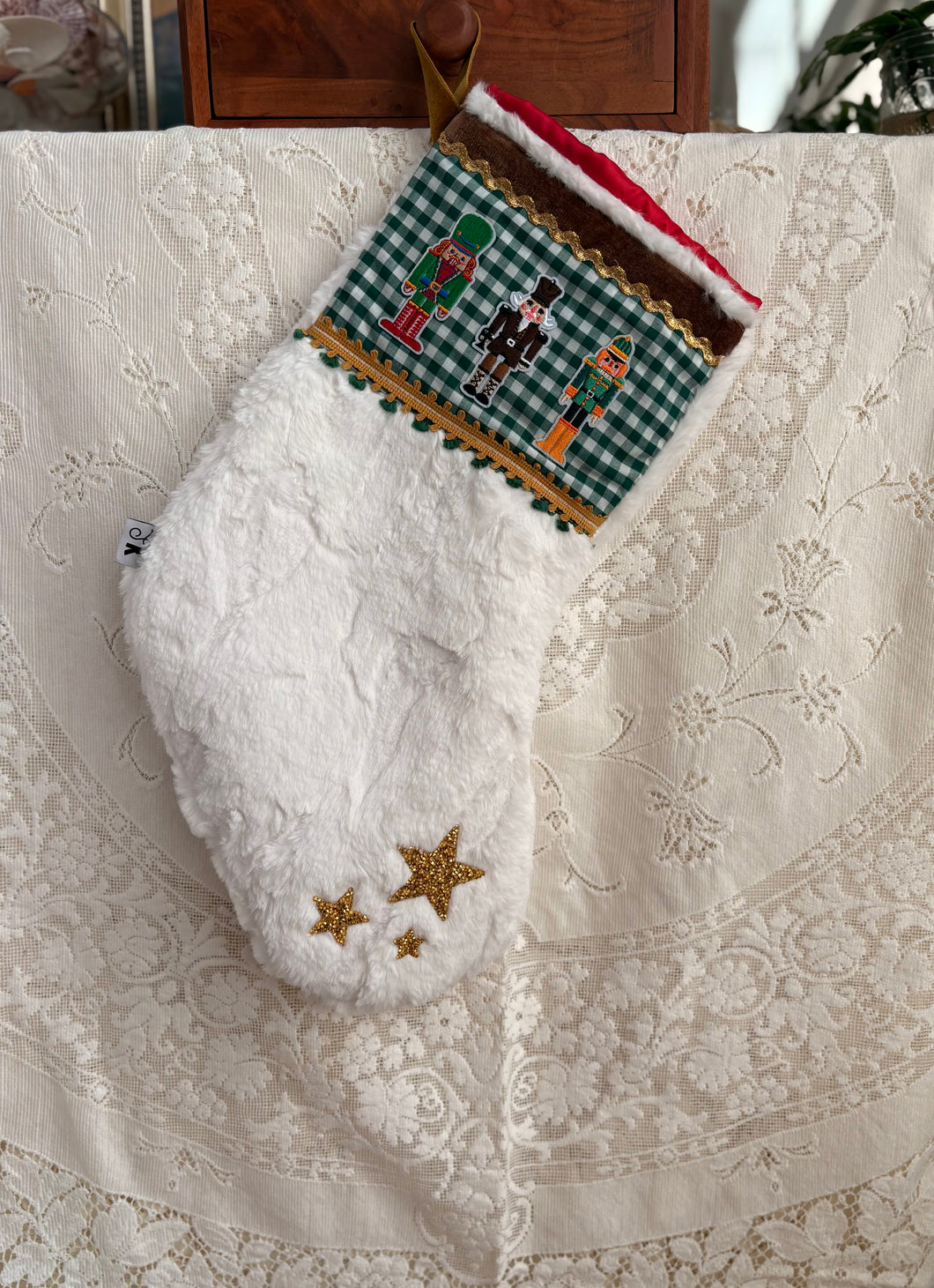 Heirloom OOAK Christmas Stocking: Plaid Nutcracker