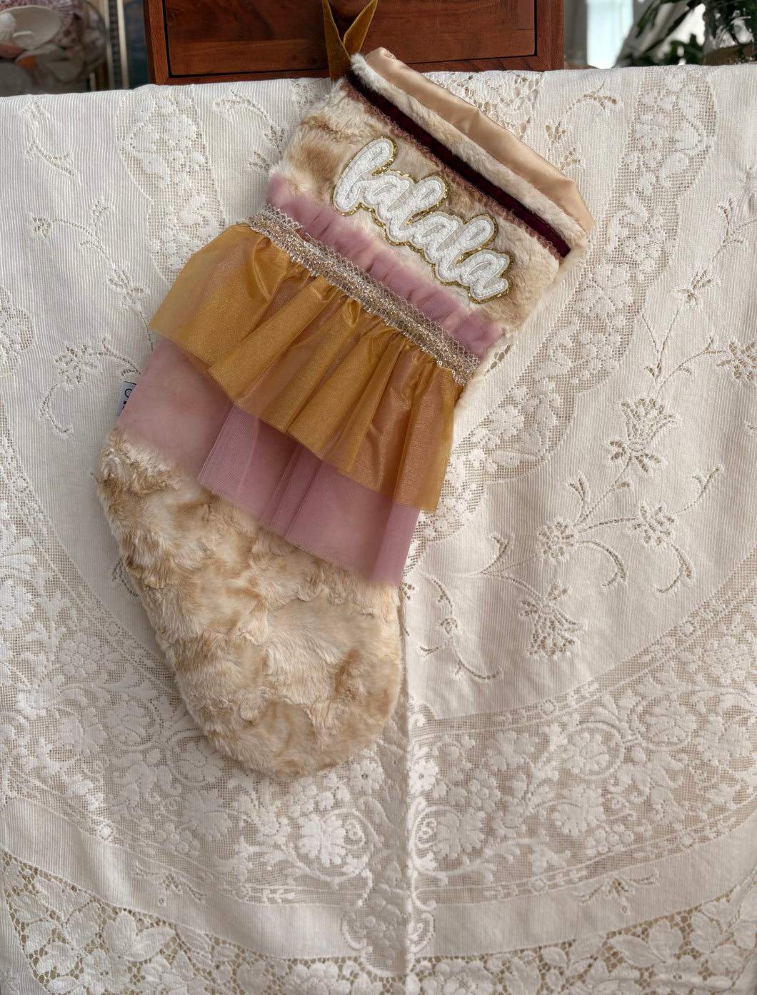 Heirloom OOAK Christmas Stocking: Gold Falala
