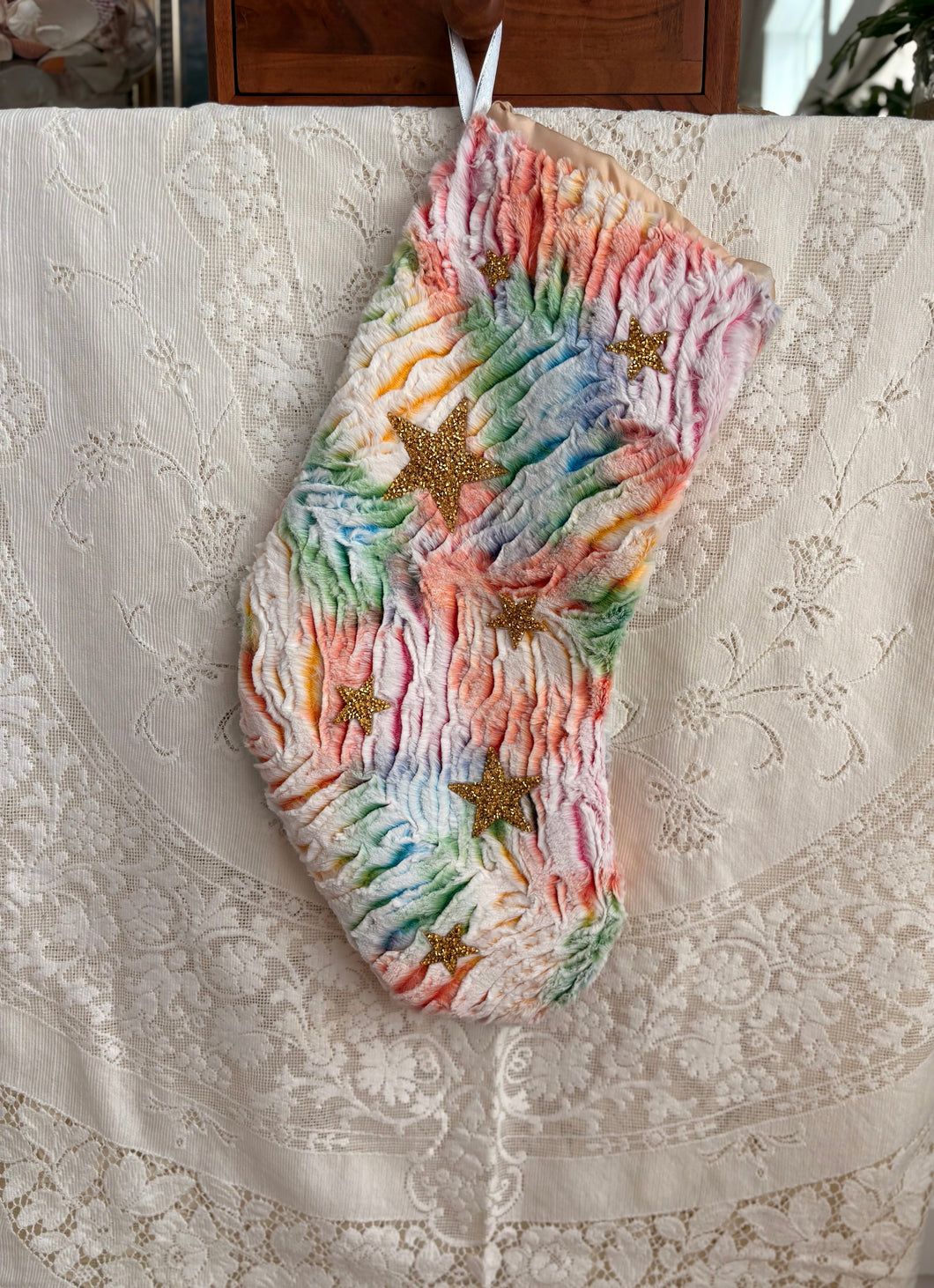 Heirloom OOAK Christmas Stocking: Colorful Stars