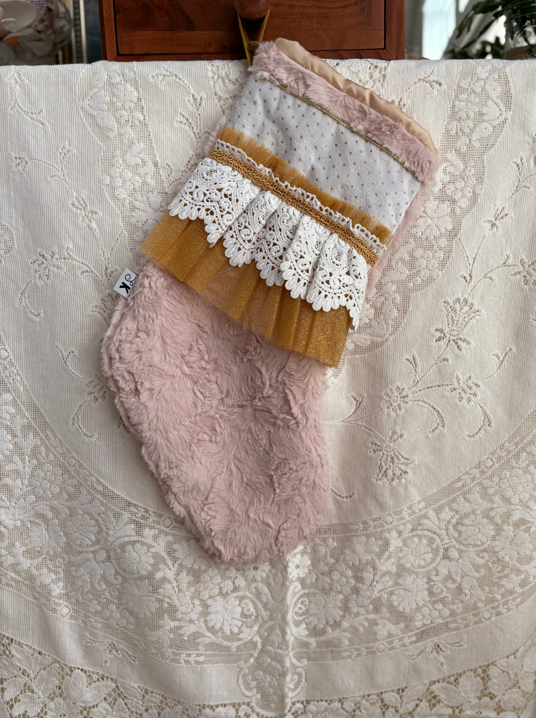 Heirloom OOAK Christmas Stocking: Vintage Lace