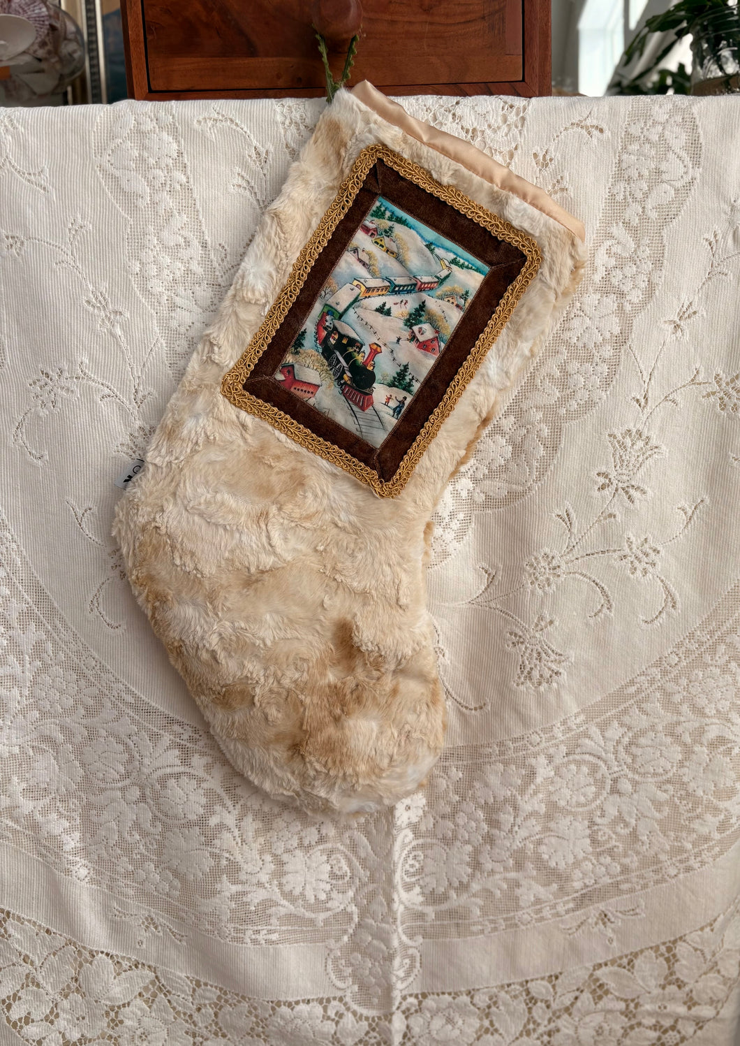 Heirloom OOAK Christmas Stocking: Vintage Train