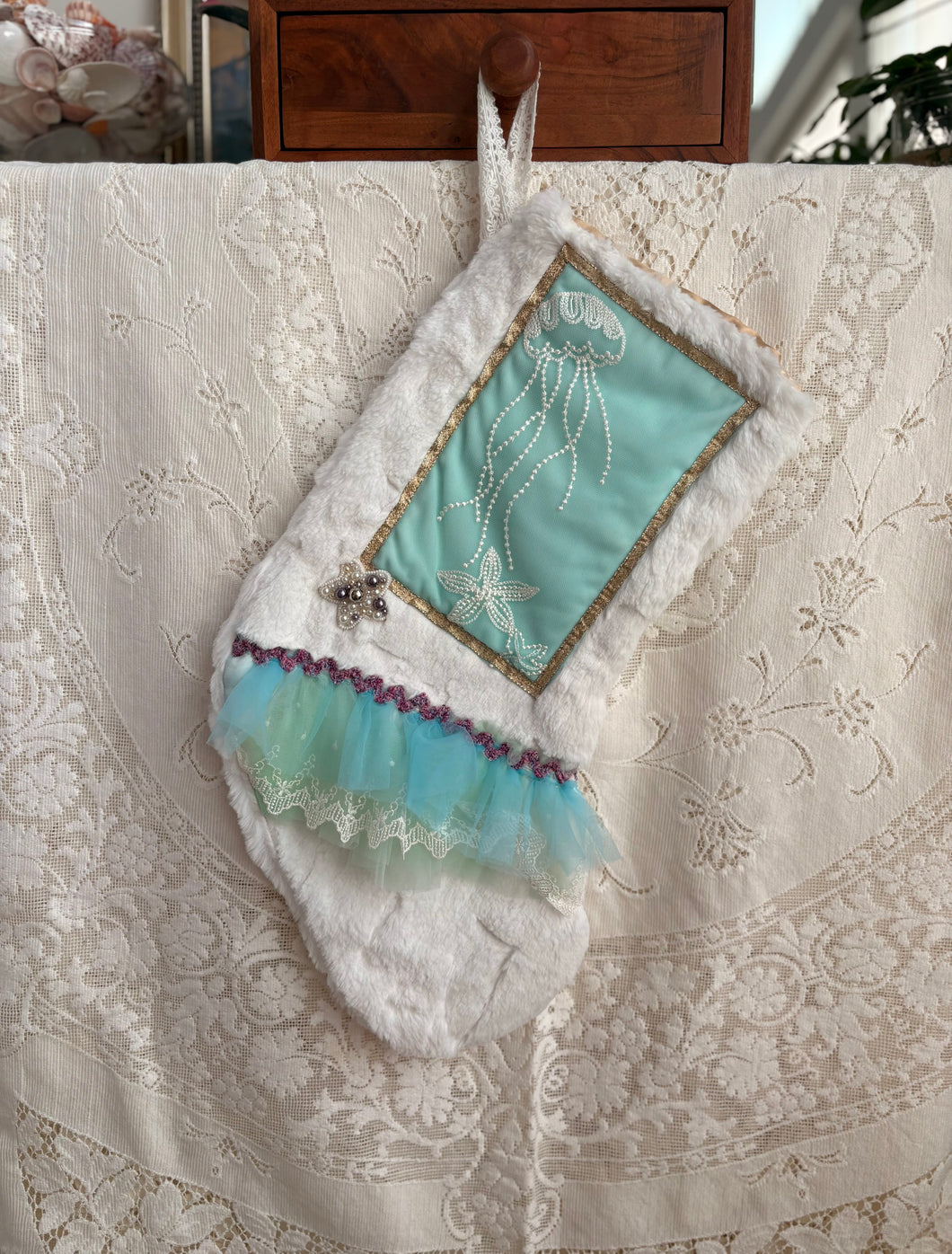 Heirloom OOAK Christmas Stocking: Under the Sea Jellyfish