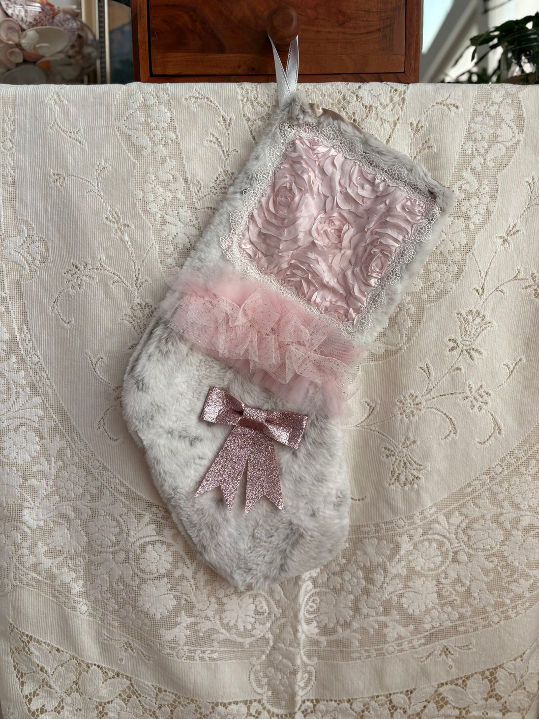 Heirloom OOAK Christmas Stocking: Pink Roses