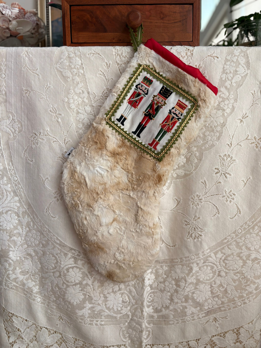 Heirloom OOAK Christmas Stocking: 3 Nutcrackers
