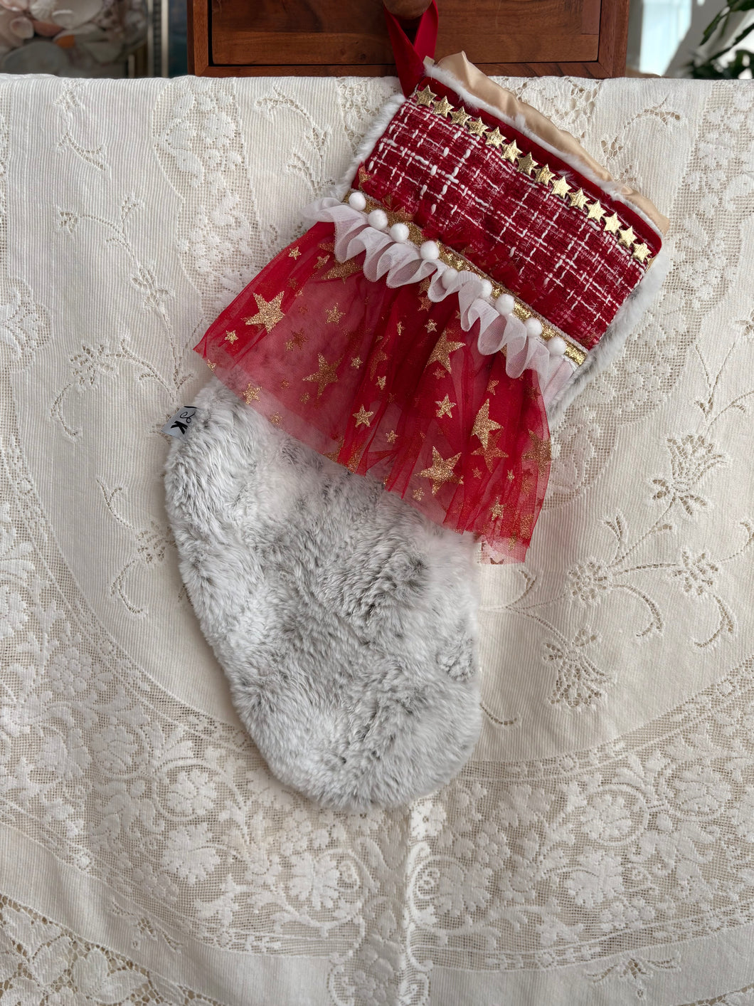 Heirloom OOAK Christmas Stocking: Red & Gold