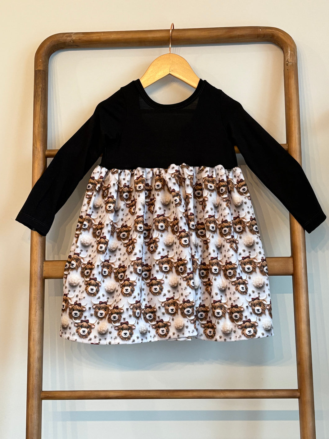 Christmas Handmade Highland Cow Adeline Twirl Dress