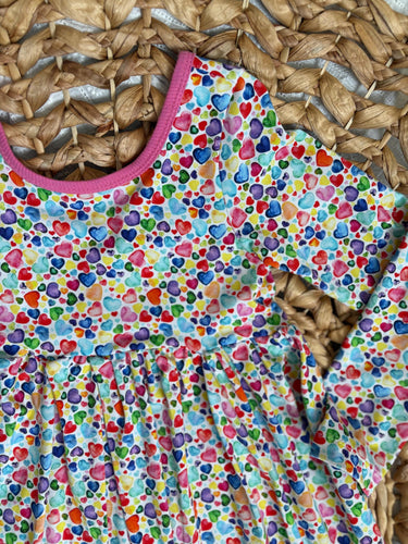 Watercolor Hearts Bamboo Adeline Twirl Dress for Girls