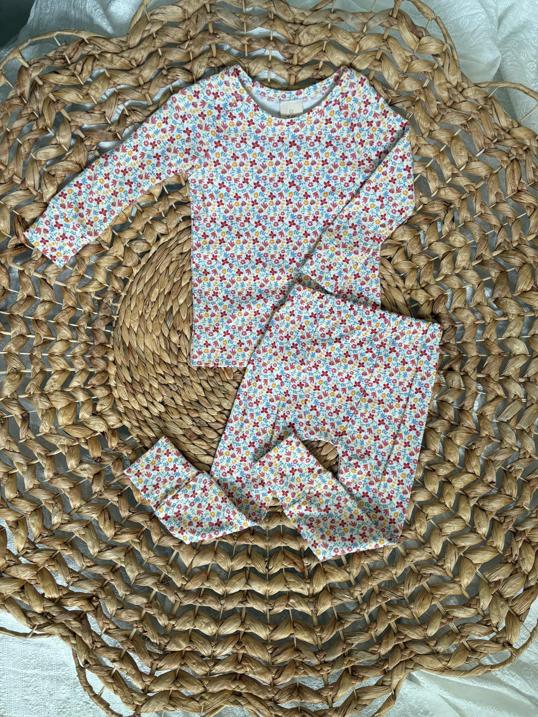 Ditsy Floral Cotton Knit Pajama Set for Kids- Handmade